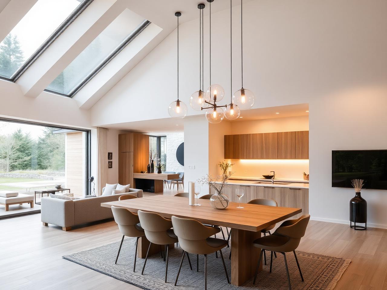 Modern villa med pendelarmaturer